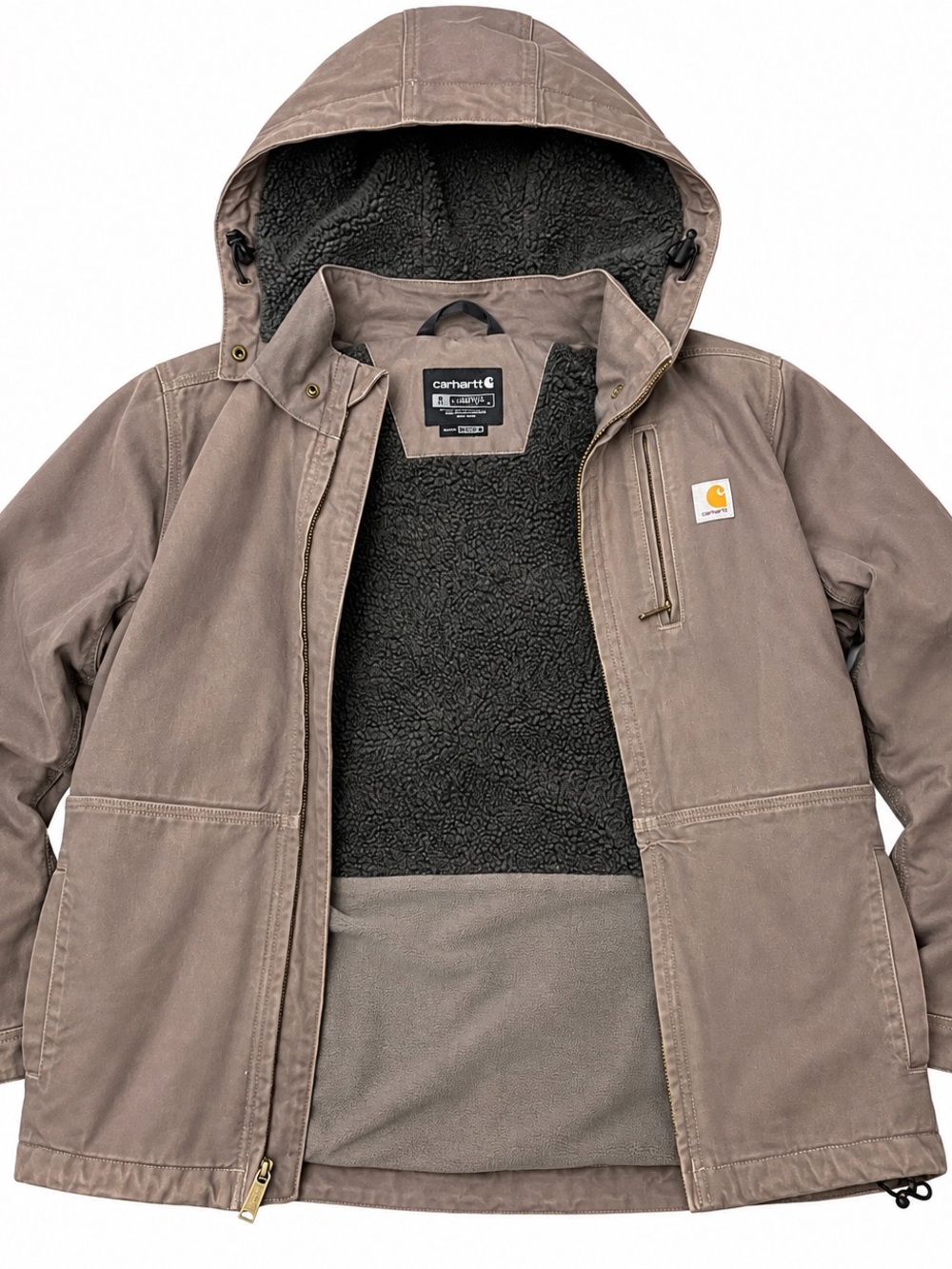 Carhartt Taupe Hooded Sherpa-Lined Jacket
